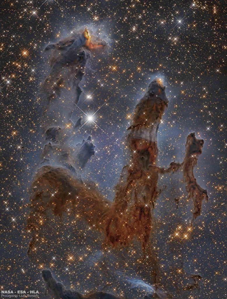 Les piliers de la nébuleuse de l’Aigle en infrarouge, image prise par Hubble